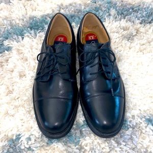 Chaps Black Leather Oxfords Lace Up Round Toe Dress Shoes ~ Black